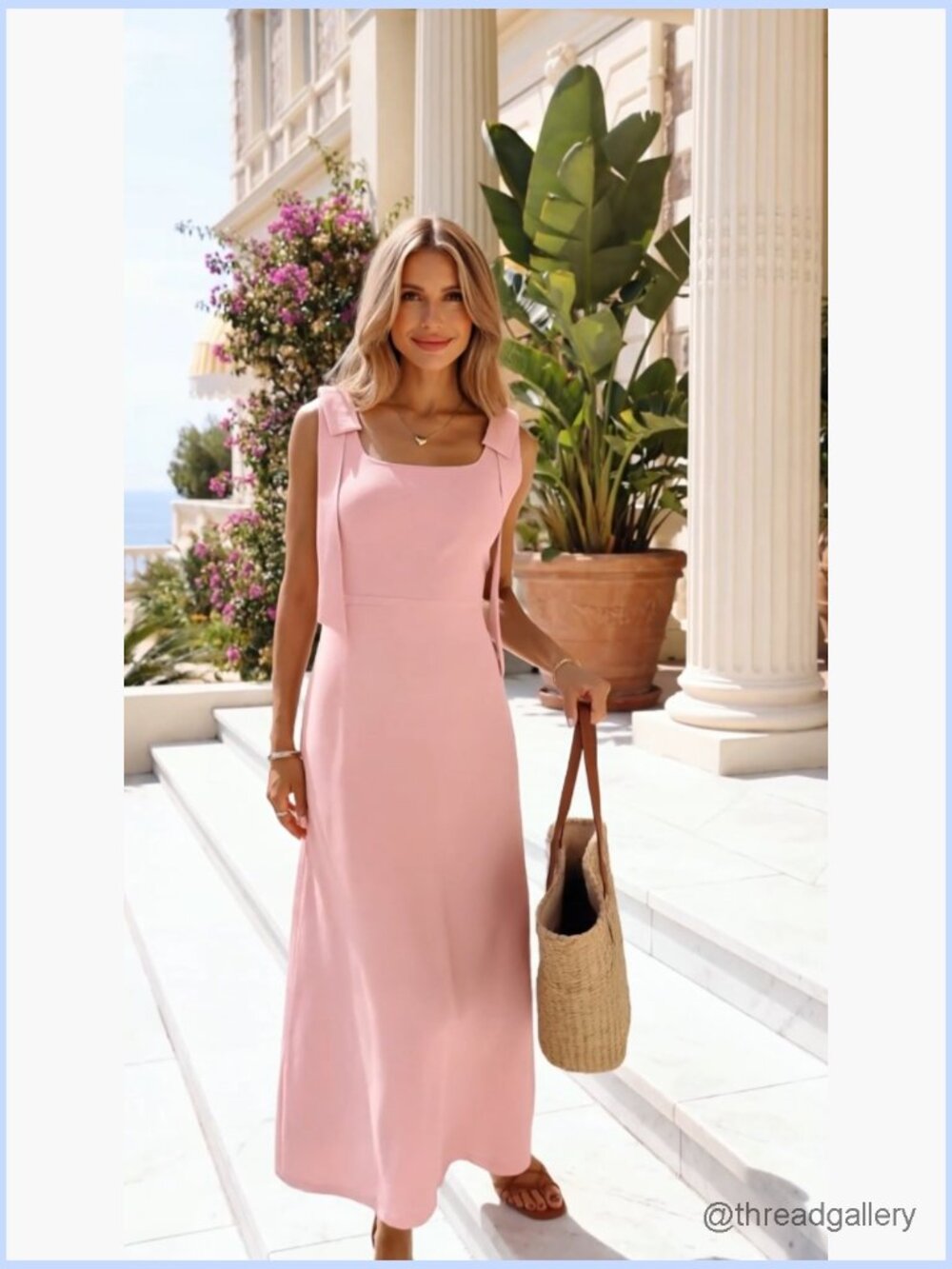 Sleeveless Square Neck Bow Strap Midi Sweater Dress - Picture 7 of 7